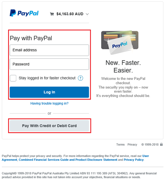 PayPal payments screen