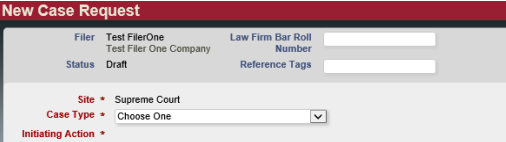 Mandatory fields are shown with an asterisk on the New Case Request screen