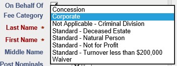 Change the fee category using the drop-down list