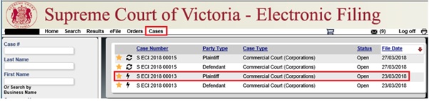 Screenshot of the Electronic Filing process from RedCrest