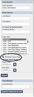 An example of a case type being ticked in RedCrest