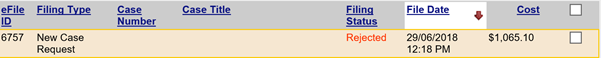 If a filing is rejected it will be indicated under Filing Status